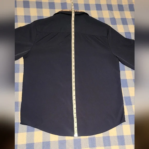 Men's Classic Navy Blue Button Down Dress Shirt with Plaid Accents . M/L - Picture 10 of 12